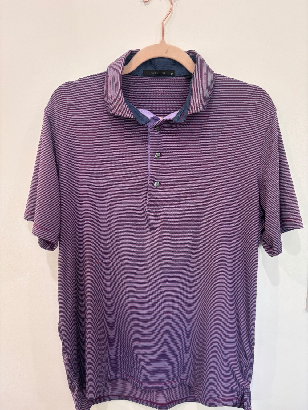 Greyson Saranac Performance Golf Polo Purple Blue Micro Stripe Men’s M